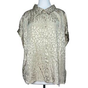 Calvin Klein Plus Size 3XL Short Sleeve Bronze Cheetah Blouse NEW WITH Tag
